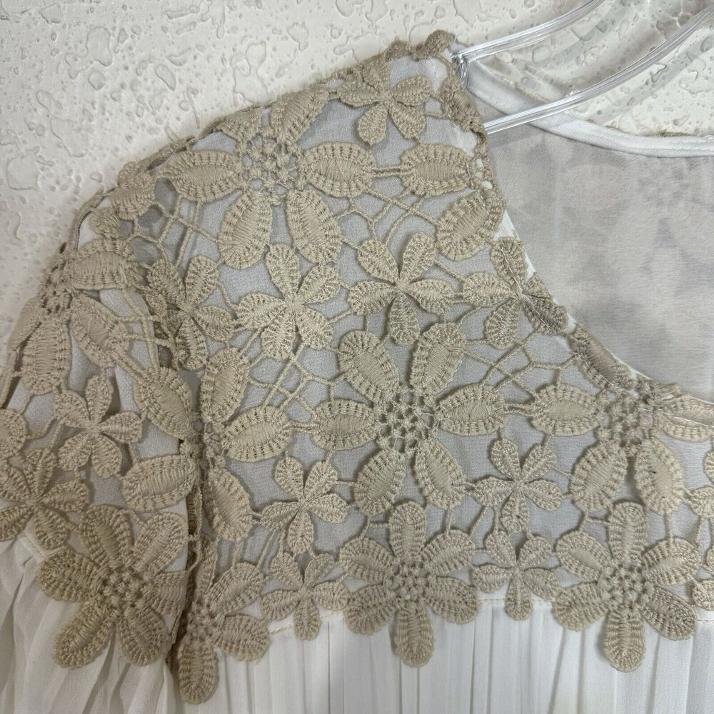 Lulus Westwind Beige Lace Pleated Dress Women Sz XL Wedding White Bell Sleeves - Picture 8 of 13